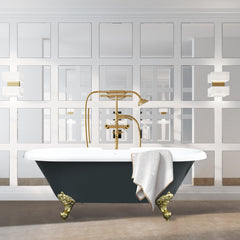 Altair Kerta 67" x 29" Acrylic Clawfoot Soaking Bathtub in Glossy Gray with Brushed Brass Drain and Overflow