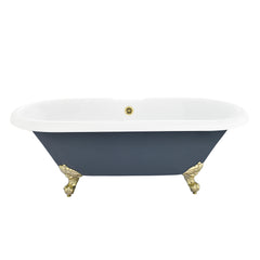 Altair Kerta 67" x 29" Acrylic Clawfoot Soaking Bathtub in Glossy Gray with Brushed Brass Drain and Overflow
