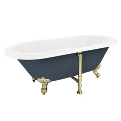 Altair Kerta 67" x 29" Acrylic Clawfoot Soaking Bathtub in Glossy Gray with Brushed Brass Drain and Overflow