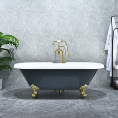 Altair Kerta 67" x 29" Acrylic Clawfoot Soaking Bathtub in Glossy Gray with Brushed Brass Drain and Overflow