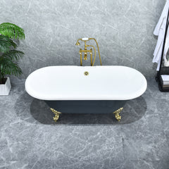 Altair Kerta 67" x 29" Acrylic Clawfoot Soaking Bathtub in Glossy Gray with Brushed Brass Drain and Overflow