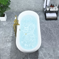 Altair Kerta 67" x 29" Acrylic Clawfoot Soaking Bathtub in Glossy Gray with Brushed Brass Drain and Overflow