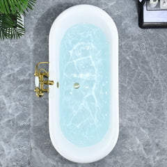 Altair Kerta 67" x 29" Acrylic Clawfoot Soaking Bathtub in Glossy Gray with Brushed Brass Drain and Overflow