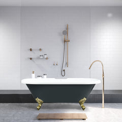Altair Kerta 67" x 29" Acrylic Clawfoot Soaking Bathtub in Glossy Gray with Brushed Brass Drain and Overflow