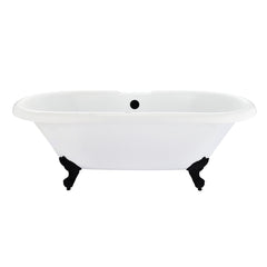 Altair Kerta 67" x 29" Acrylic Clawfoot Soaking Bathtub in Glossy Gray with Brushed Brass Drain and Overflow - White Finish