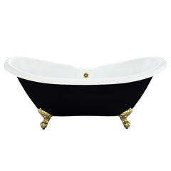 Altair Porva 69" x 29" Acrylic Clawfoot Soaking Bathtub in Glossy Black with Brushed Brass Drain and Overflow