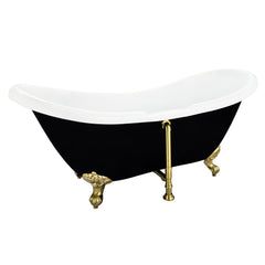 Altair Porva 69" x 29" Acrylic Clawfoot Soaking Bathtub in Glossy Black with Brushed Brass Drain and Overflow