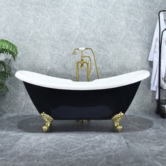 Altair Porva 69" x 29" Acrylic Clawfoot Soaking Bathtub in Glossy Black with Brushed Brass Drain and Overflow