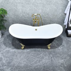 Altair Porva 69" x 29" Acrylic Clawfoot Soaking Bathtub in Glossy Black with Brushed Brass Drain and Overflow