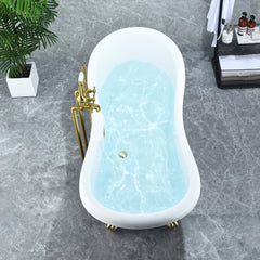 Altair Porva 69" x 29" Acrylic Clawfoot Soaking Bathtub in Glossy Black with Brushed Brass Drain and Overflow