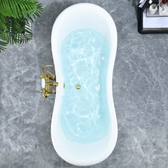 Altair Porva 69" x 29" Acrylic Clawfoot Soaking Bathtub in Glossy Black with Brushed Brass Drain and Overflow