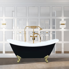 Altair Porva 69" x 29" Acrylic Clawfoot Soaking Bathtub in Glossy Black with Brushed Brass Drain and Overflow