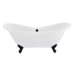 Altair Porva 69" x 29" Acrylic Clawfoot Soaking Bathtub in Glossy Black with Brushed Brass Drain and Overflow - White Finish