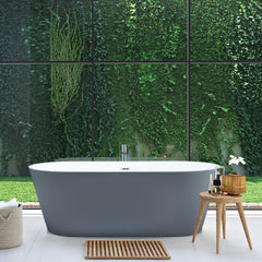 Altair Szany 67" x 32" Flatbottom Freestanding Acrylic Soaking Bathtub in Glossy Gray with Drain and Overflow