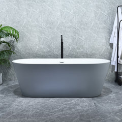 Altair Szany 67" x 32" Flatbottom Freestanding Acrylic Soaking Bathtub in Glossy Gray with Drain and Overflow