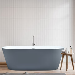 Altair Szany 67" x 32" Flatbottom Freestanding Acrylic Soaking Bathtub in Glossy Gray with Drain and Overflow