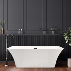 Altair Tazlar 63" x 28" Flatbottom Freestanding Acrylic Soaking Bathtub in Glossy White with Drain and Overflow