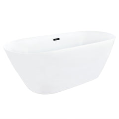 Altair Tazlar 63" x 28" Flatbottom Freestanding Acrylic Soaking Bathtub in Glossy White with Drain and Overflow