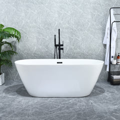 Altair Tazlar 63" x 28" Flatbottom Freestanding Acrylic Soaking Bathtub in Glossy White with Drain and Overflow
