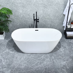 Altair Tazlar 63" x 28" Flatbottom Freestanding Acrylic Soaking Bathtub in Glossy White with Drain and Overflow