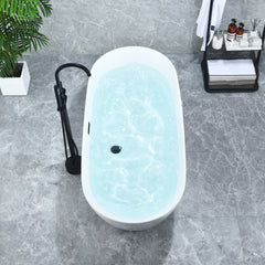 Altair Tazlar 63" x 28" Flatbottom Freestanding Acrylic Soaking Bathtub in Glossy White with Drain and Overflow
