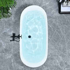 Altair Tazlar 63" x 28" Flatbottom Freestanding Acrylic Soaking Bathtub in Glossy White with Drain and Overflow