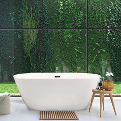 Altair Tazlar 63" x 28" Flatbottom Freestanding Acrylic Soaking Bathtub in Glossy White with Drain and Overflow