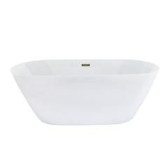 Altair Tazlar 63" x 28" Flatbottom Freestanding Acrylic Soaking Bathtub in Glossy White with Drain and Overflow - Brushed Brass