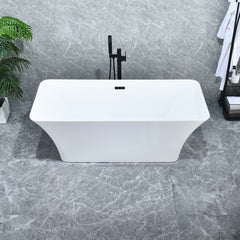 Altair Carani 65" x 28" Flatbottom Freestanding Acrylic Soaking Bathtub in Glossy White with Drain and Overflow