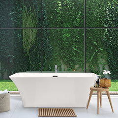 Altair Carani 65" x 28" Flatbottom Freestanding Acrylic Soaking Bathtub in Glossy White with Drain and Overflow