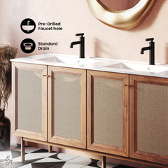 Swiss Madison Classe 60" Freestanding Bathroom Vanity in Golden Oak with Double Basin Sink Top - SM-BV666