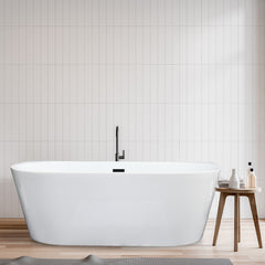 Altair Satchi 67" x 32" Flatbottom Freestanding Acrylic Soaking Bathtub in Glossy White with Drain and Overflow