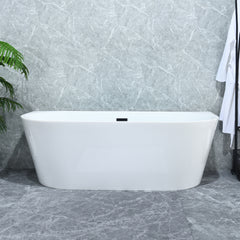 Altair Satchi 67" x 32" Flatbottom Freestanding Acrylic Soaking Bathtub in Glossy White with Drain and Overflow