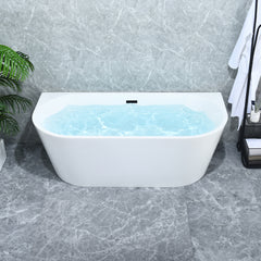 Altair Satchi 67" x 32" Flatbottom Freestanding Acrylic Soaking Bathtub in Glossy White with Drain and Overflow