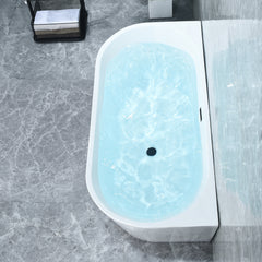Altair Satchi 67" x 32" Flatbottom Freestanding Acrylic Soaking Bathtub in Glossy White with Drain and Overflow