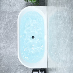 Altair Satchi 67" x 32" Flatbottom Freestanding Acrylic Soaking Bathtub in Glossy White with Drain and Overflow