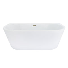 Altair Satchi 67" x 32" Flatbottom Freestanding Acrylic Soaking Bathtub in Glossy White with Drain and Overflow - Brushed Brass