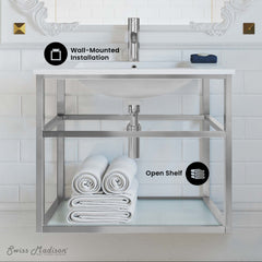 Swiss Madison Pierre 30 Single, Open Shelf, Metal Frame Bathroom Vanity - SM-BV556 - The Home Selection