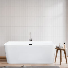 Altair Groda 63" x 30" Flatbottom Freestanding Acrylic Soaking Bathtub in Glossy White with Drain and Overflow