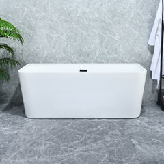 Altair Groda 63" x 30" Flatbottom Freestanding Acrylic Soaking Bathtub in Glossy White with Drain and Overflow