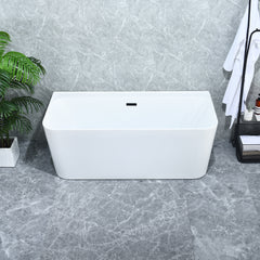 Altair Groda 63" x 30" Flatbottom Freestanding Acrylic Soaking Bathtub in Glossy White with Drain and Overflow