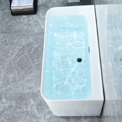 Altair Groda 63" x 30" Flatbottom Freestanding Acrylic Soaking Bathtub in Glossy White with Drain and Overflow