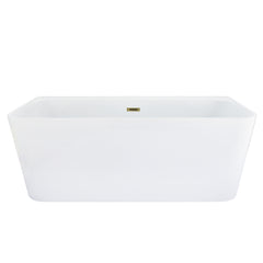 Altair Groda 63" x 30" Flatbottom Freestanding Acrylic Soaking Bathtub in Glossy White with Drain and Overflow - Brushed Brass