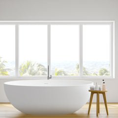 Altair Cacciar 67" x 39" Solid Surface Soaking Bathtub in Matte White with Matte White Drain and Integrated Overflow