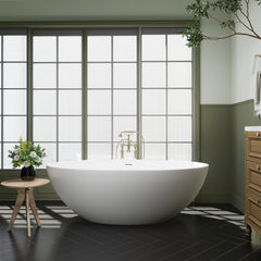 Altair Cacciar 67" x 39" Solid Surface Soaking Bathtub in Matte White with Matte White Drain and Integrated Overflow