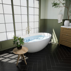 Altair Cacciar 67" x 39" Solid Surface Soaking Bathtub in Matte White with Matte White Drain and Integrated Overflow