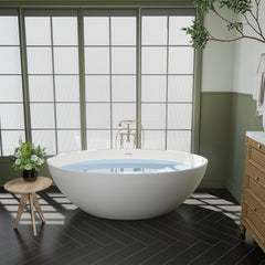 Altair Cacciar 67" x 39" Solid Surface Soaking Bathtub in Matte White with Matte White Drain and Integrated Overflow