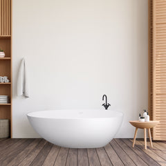Altair Giotto 59" x 31" Solid Surface Soaking Bathtub in Matte White with Matte White Drain and Integrated Overflow