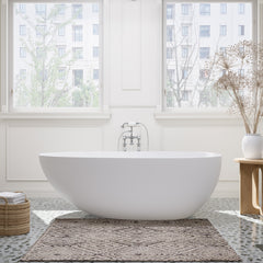 Altair Giotto 59" x 31" Solid Surface Soaking Bathtub in Matte White with Matte White Drain and Integrated Overflow