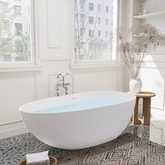 Altair Giotto 59" x 31" Solid Surface Soaking Bathtub in Matte White with Matte White Drain and Integrated Overflow